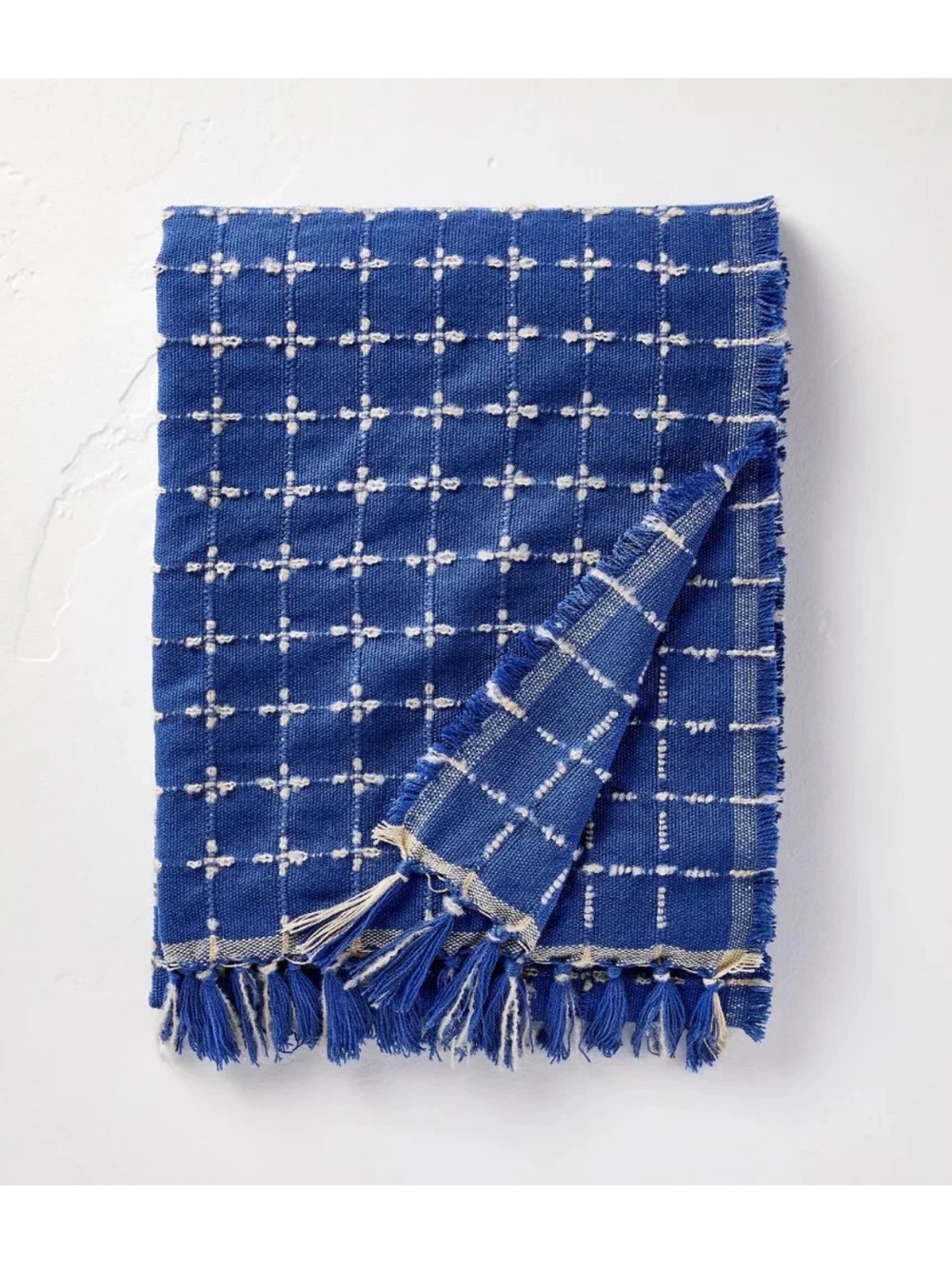 NWT Hearth & Hand with Magnolia Blue Patterned Throw Blanket w/ Fringe 2026